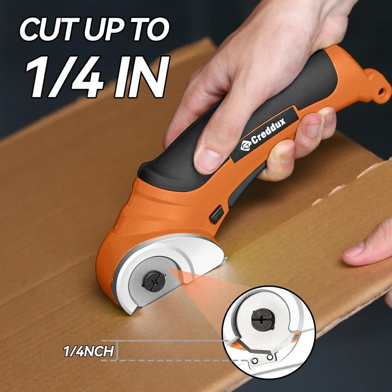 Creddux Cordless Electric Scissors, 4.2V Cardboard Cutter Tool for Cardboard Carpet Leather Packages Plastic with Rechargeable Battery Orange - Image 3